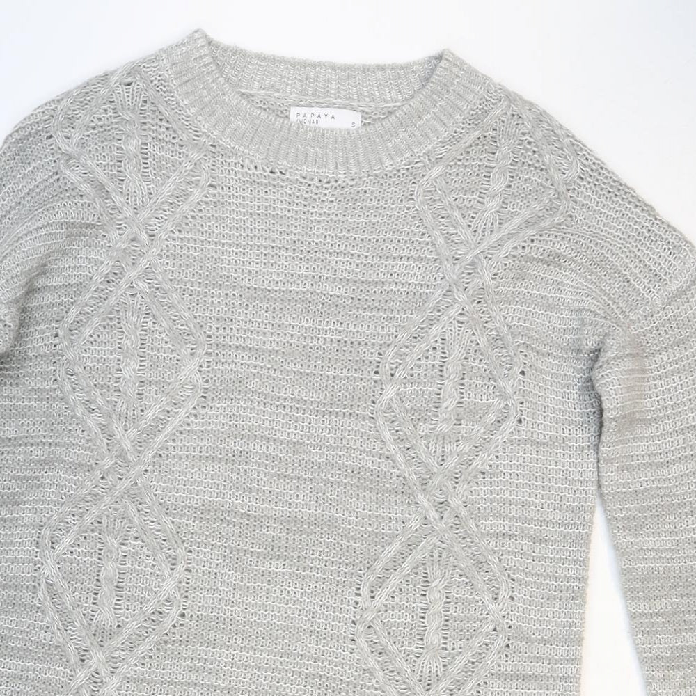 Papaya Womens Grey Round Neck Acrylic Pullover Jumper Size S