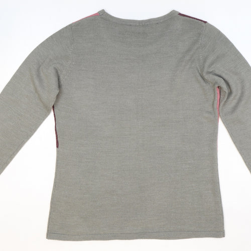 Anna Rose Womens Grey Scoop Neck Geometric Acrylic Pullover Jumper Size M