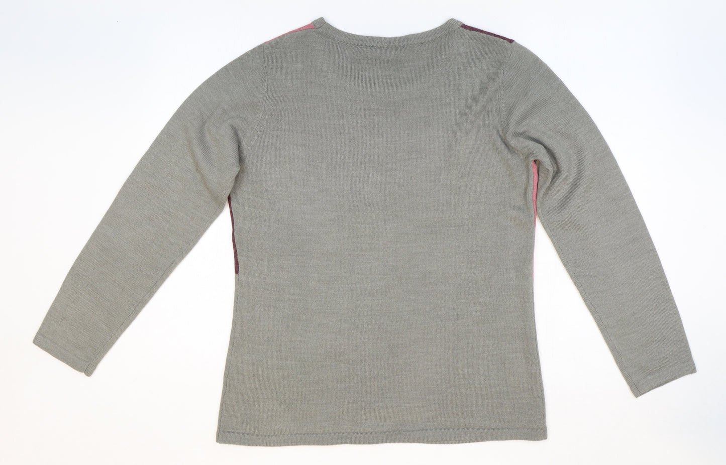 Anna Rose Womens Grey Scoop Neck Geometric Acrylic Pullover Jumper Size M