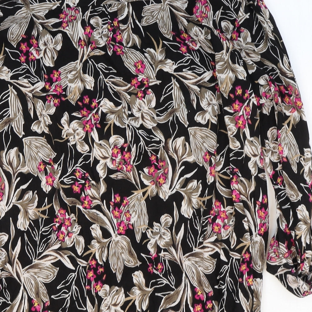 Isle Womens Black Floral 100% Cotton Basic Blouse Size 22 V-Neck