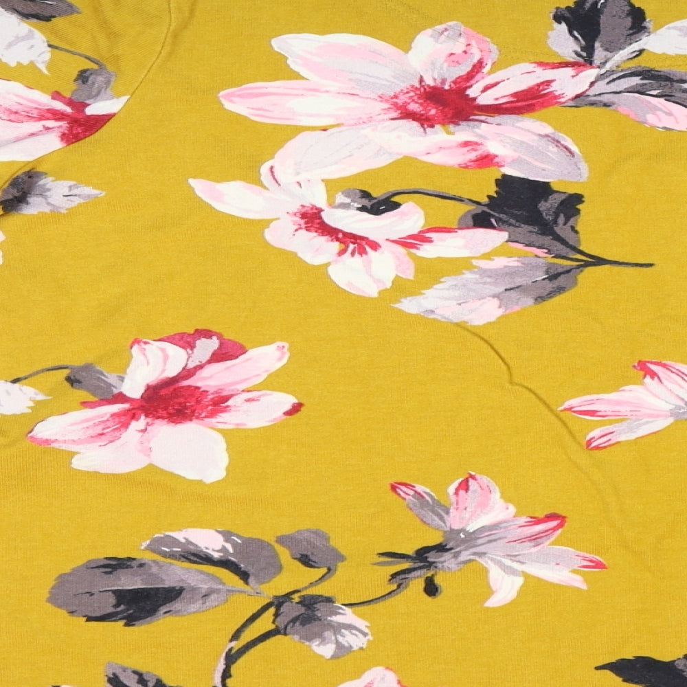 Joules Womens Yellow Floral 100% Cotton Basic Blouse Size 14 Boat Neck