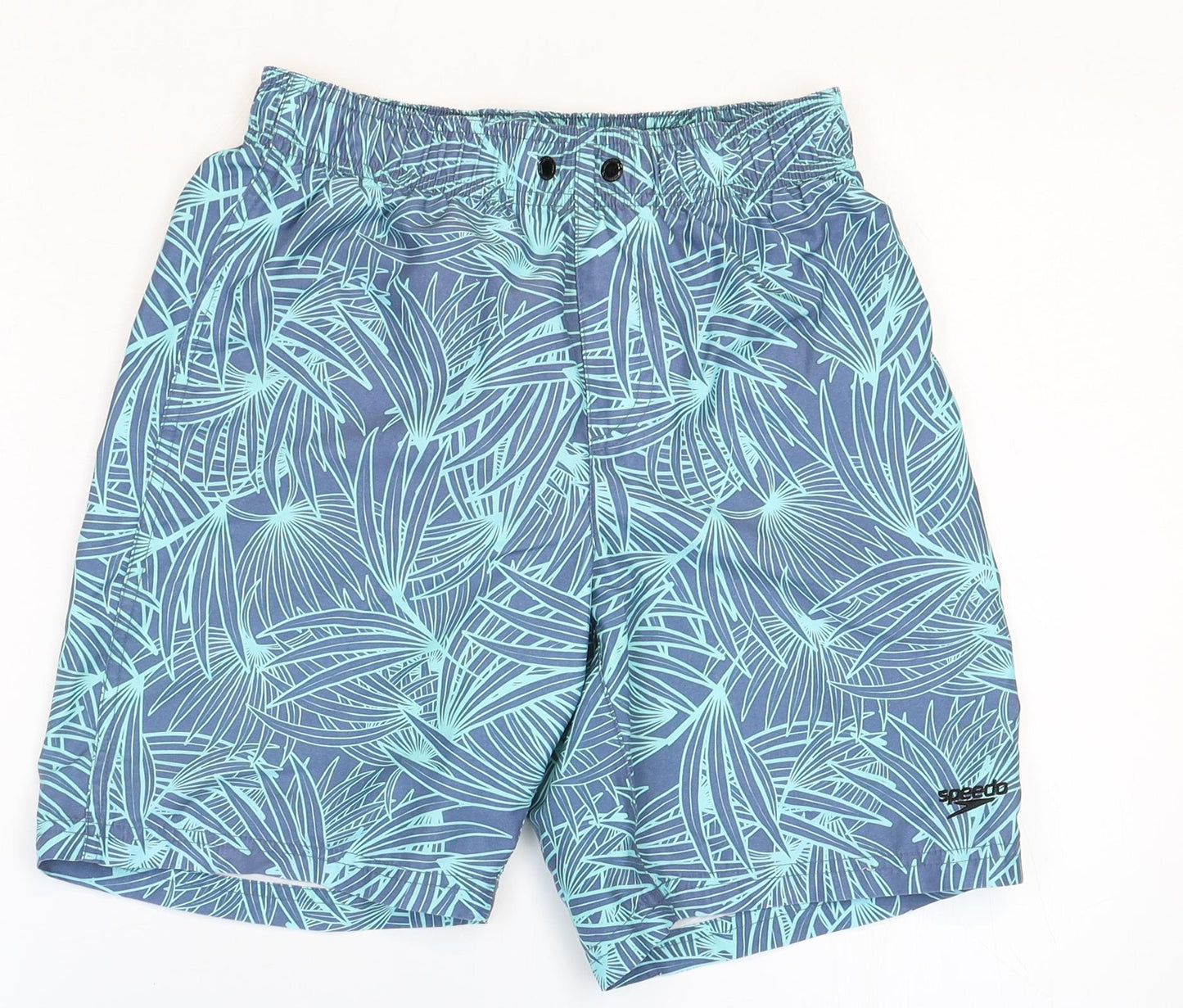 Speedo Mens Blue Floral Polyester Bermuda Shorts Size M Regular Drawstring - Swim Shorts