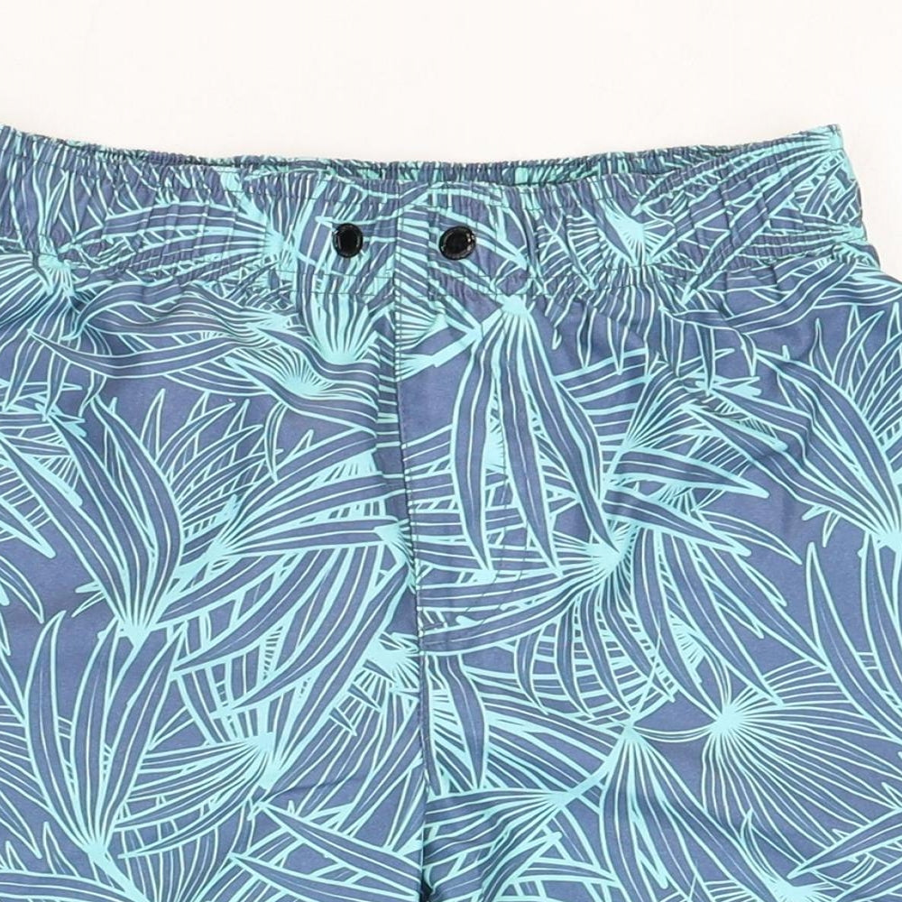 Speedo Mens Blue Floral Polyester Bermuda Shorts Size M Regular Drawstring - Swim Shorts