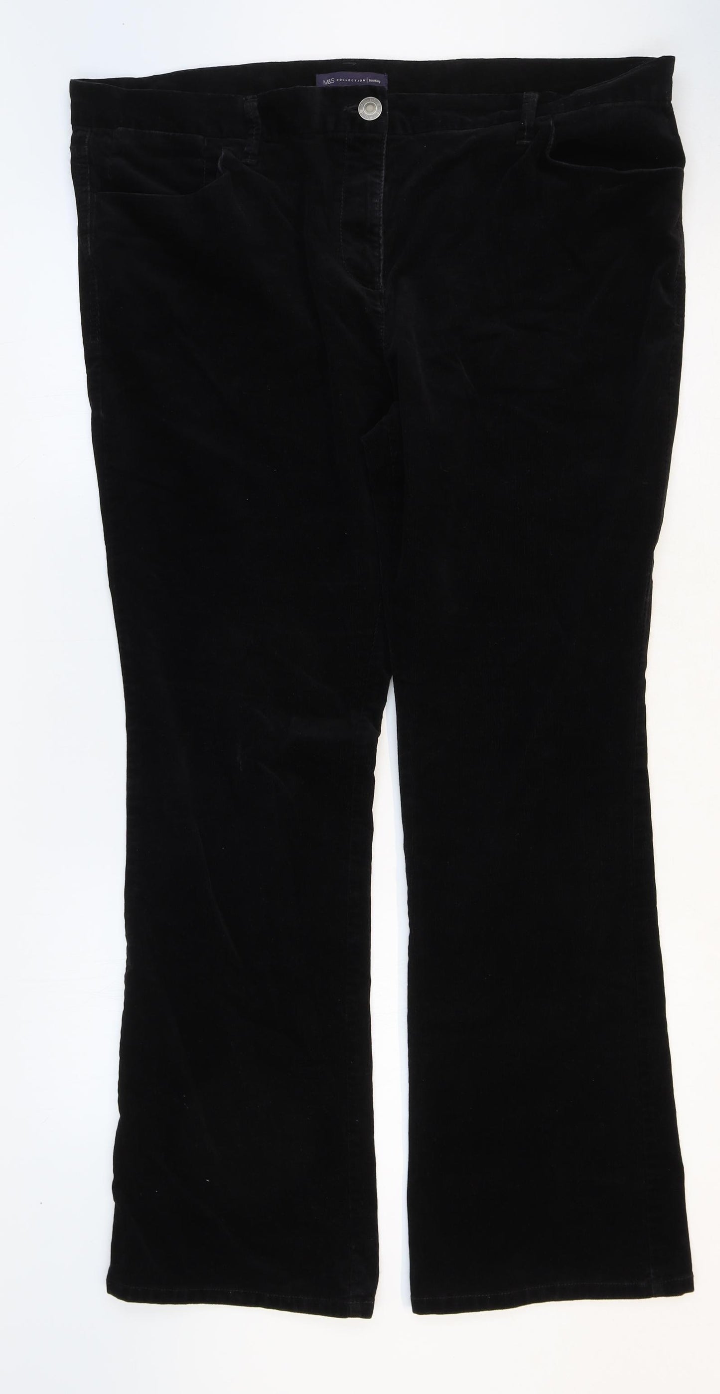 Marks and Spencer Womens Black Cotton Trousers Size 18 Regular Zip