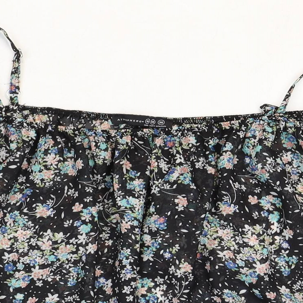 Atmosphere Womens Black Floral Polyester Cropped Blouse Size 10 Boat Neck