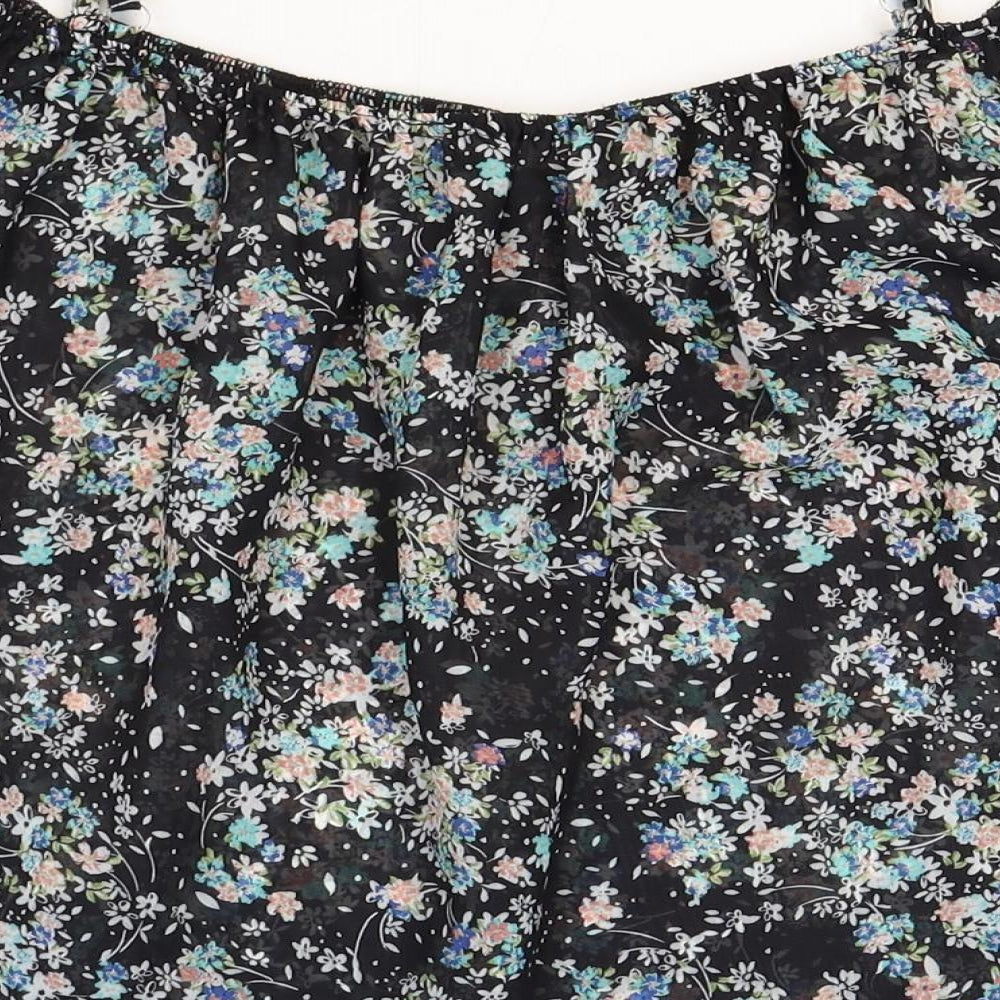 Atmosphere Womens Black Floral Polyester Cropped Blouse Size 10 Boat Neck