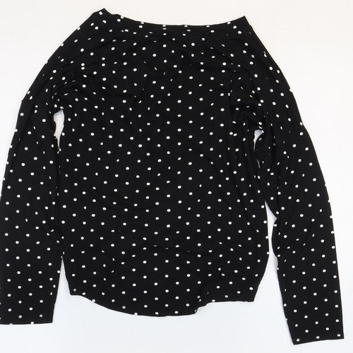 George Womens Black Polka Dot Viscose Basic Blouse Size 10 Boat Neck