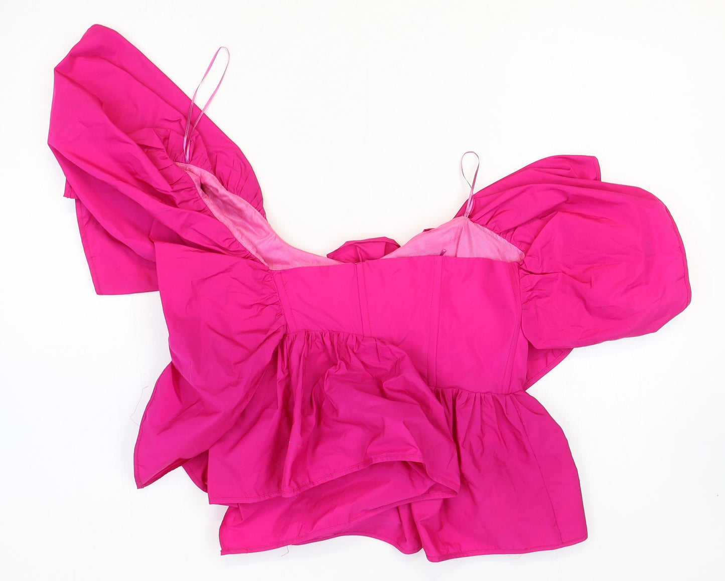 Zara Womens Pink Polyester Cropped Blouse Size M Scoop Neck