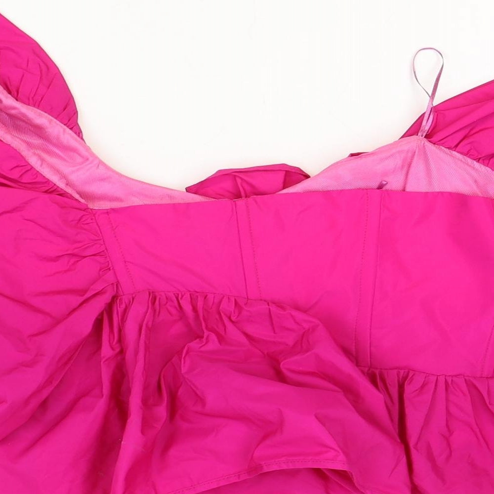 Zara Womens Pink Polyester Cropped Blouse Size M Scoop Neck