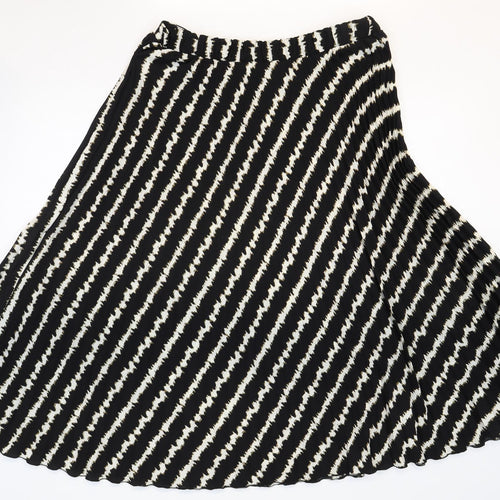 Marks and Spencer Womens Black Striped Polyester Swing Skirt Size 14