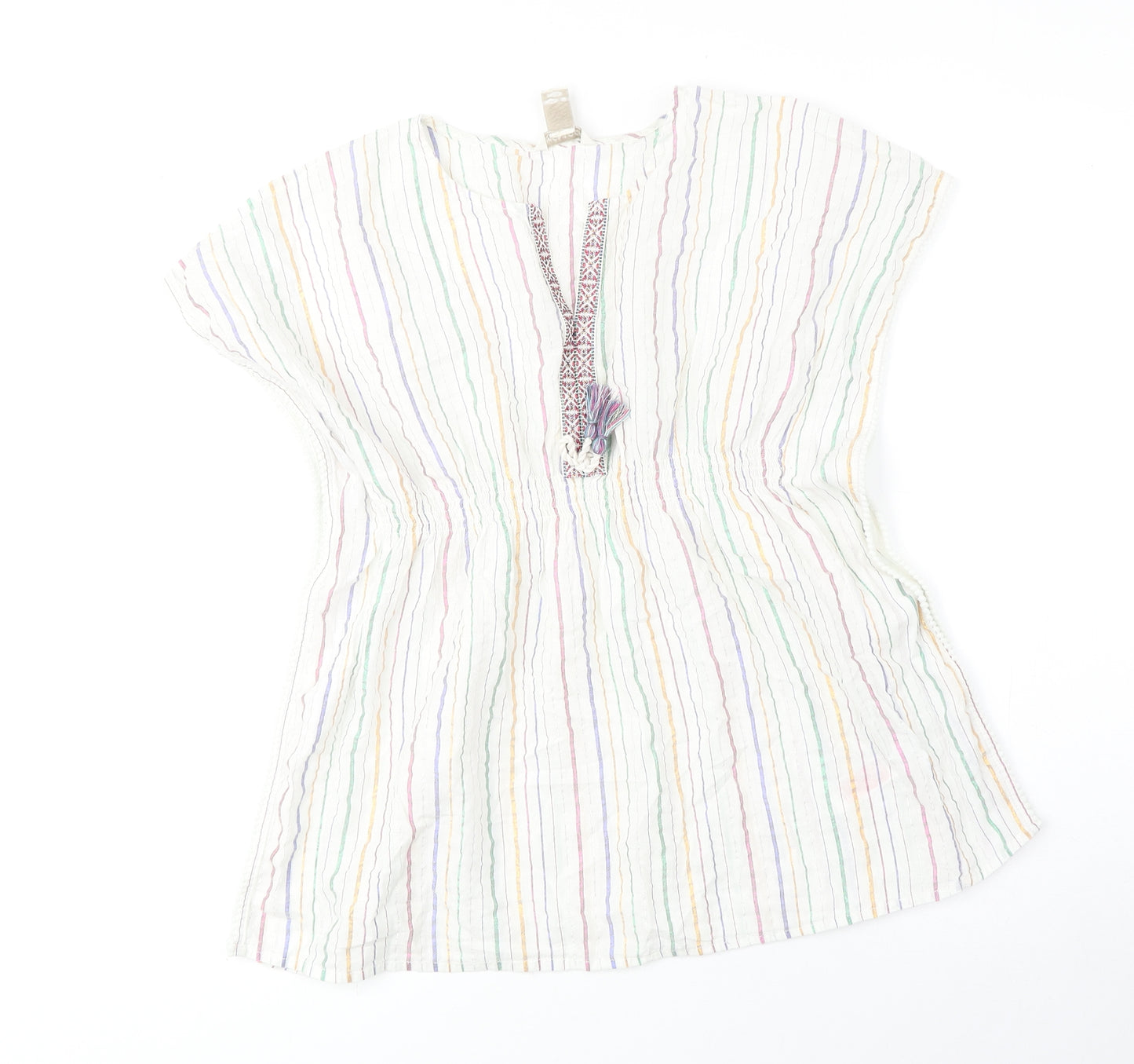 Monsoon Womens Multicoloured Striped Cotton Basic Blouse Size M V-Neck