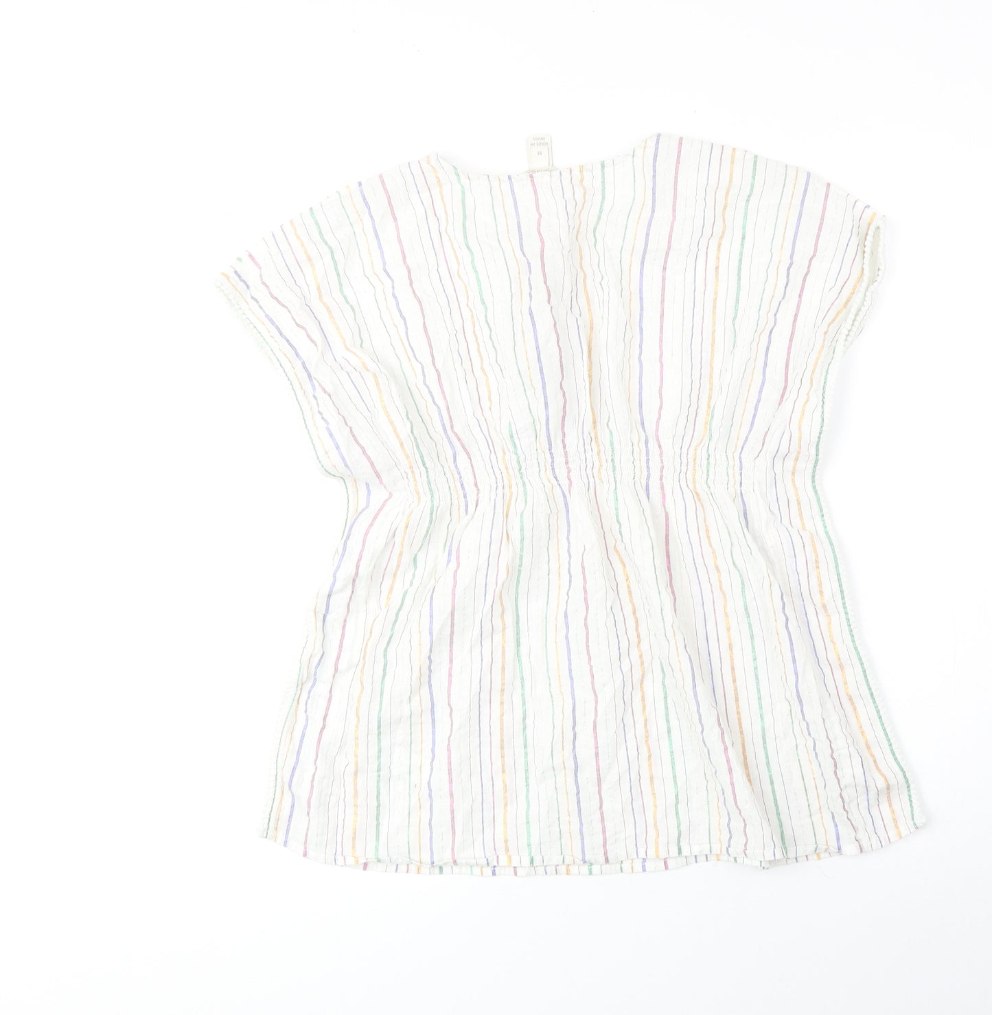 Monsoon Womens Multicoloured Striped Cotton Basic Blouse Size M V-Neck