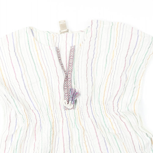 Monsoon Womens Multicoloured Striped Cotton Basic Blouse Size M V-Neck