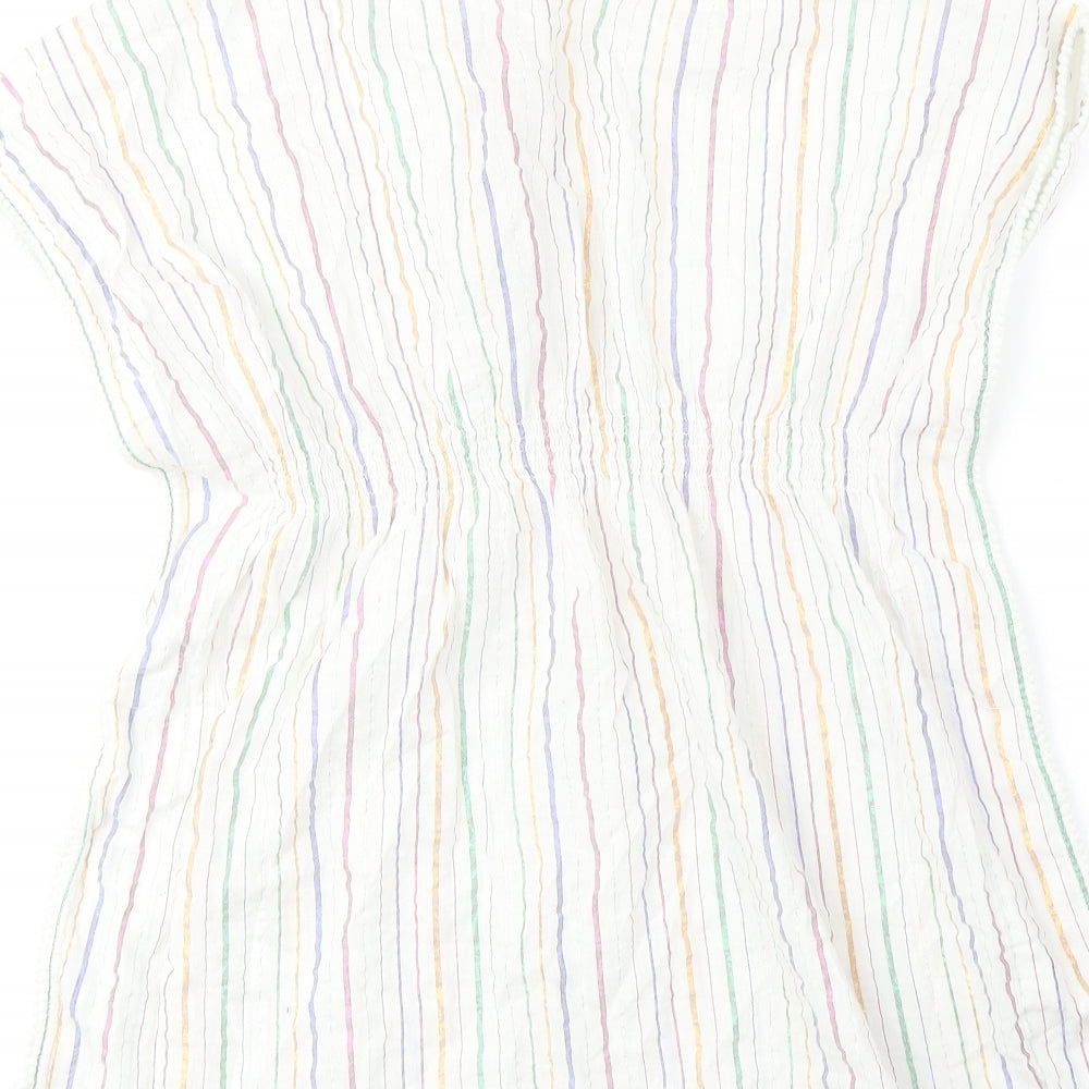 Monsoon Womens Multicoloured Striped Cotton Basic Blouse Size M V-Neck