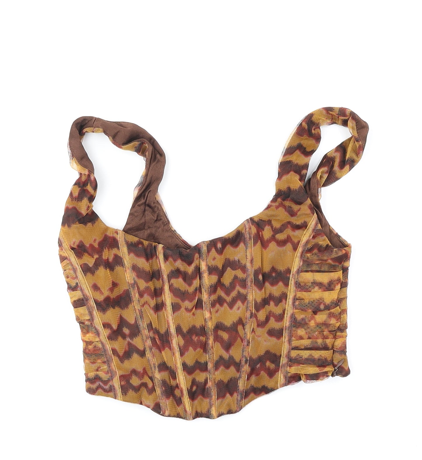 Zara Womens Brown Geometric Polyester Cropped Tank Size S Scoop Neck