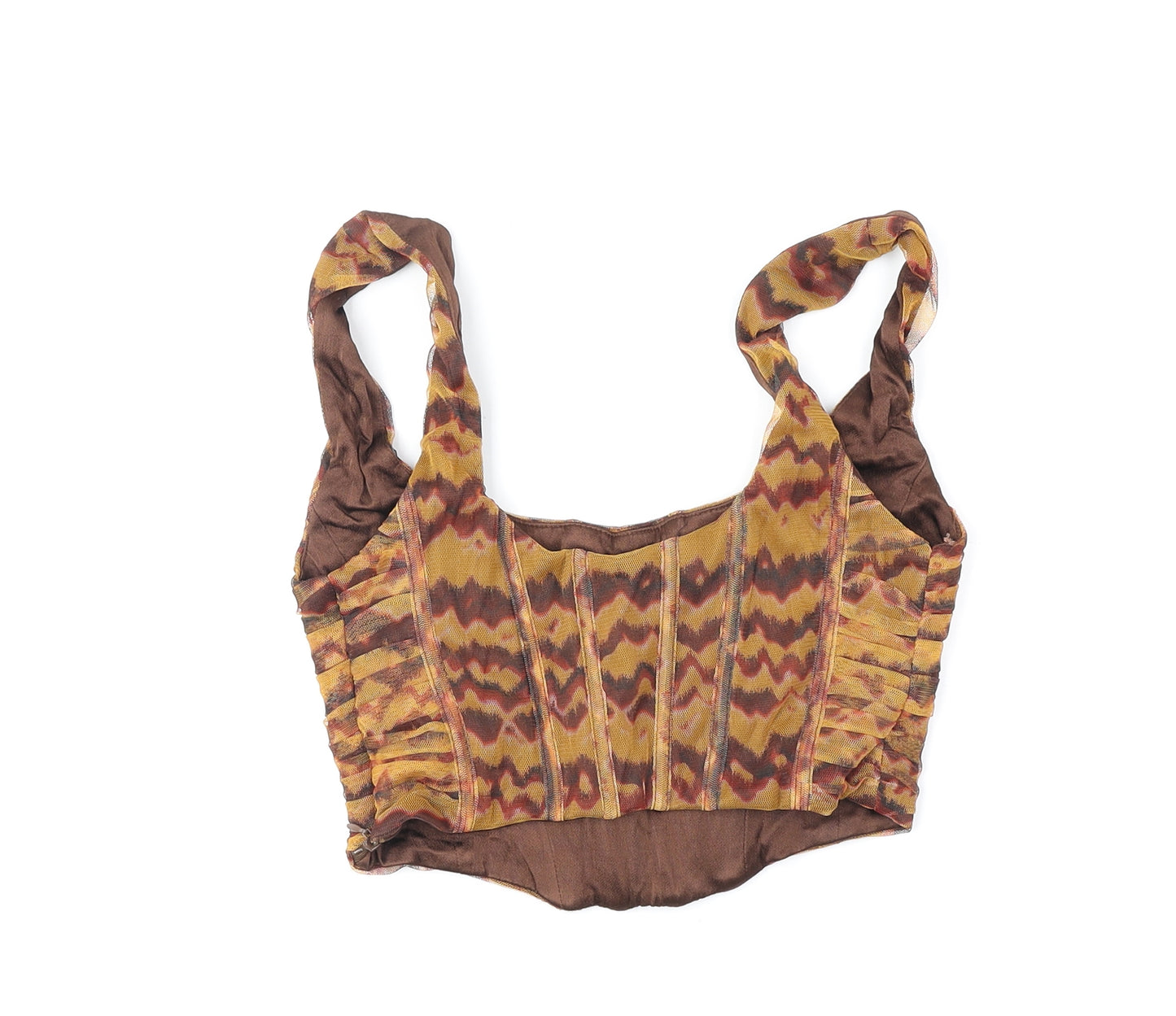 Zara Womens Brown Geometric Polyester Cropped Tank Size S Scoop Neck