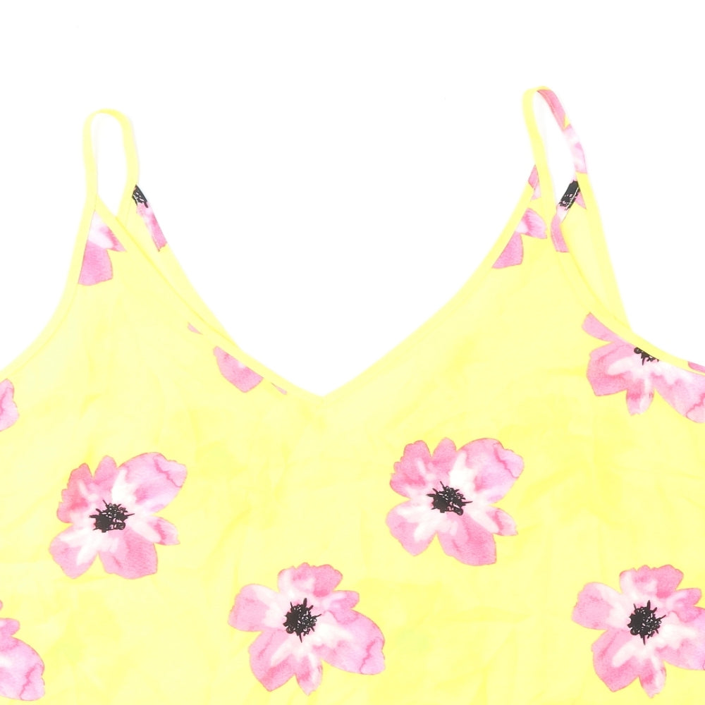 Papaya Womens Yellow Floral Polyester Basic Tank Size 14 V-Neck