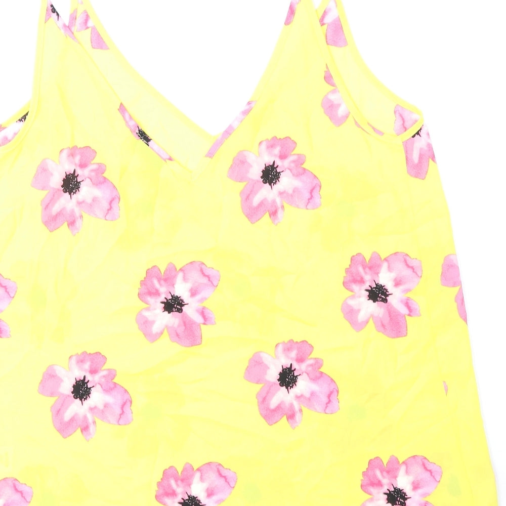 Papaya Womens Yellow Floral Polyester Basic Tank Size 14 V-Neck
