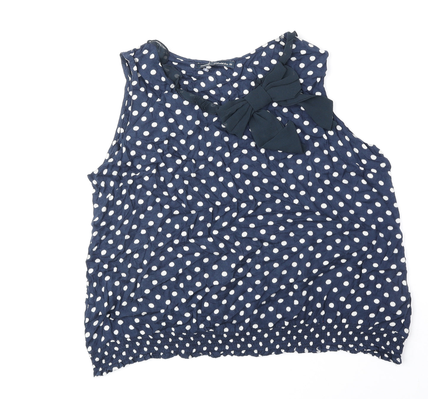 NEXT Womens Blue Polka Dot Viscose Basic Blouse Size 20 Round Neck