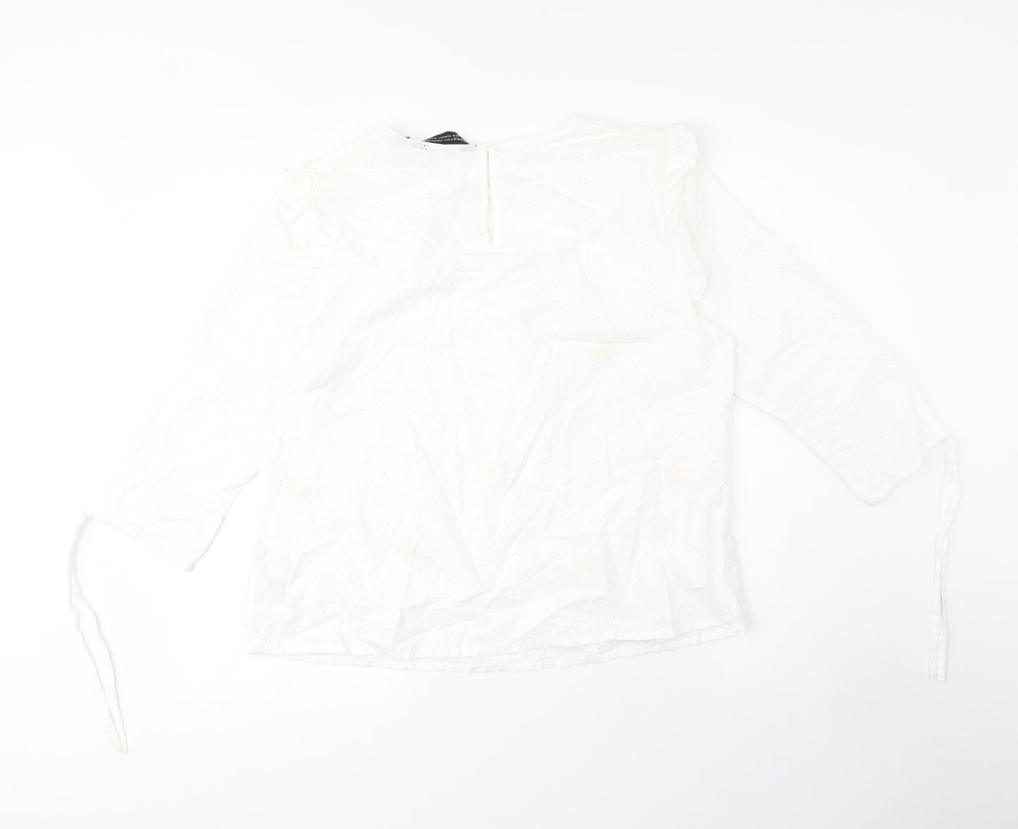 Dorothy Perkins Womens White Floral Polyester Basic Blouse Size 14 Boat Neck - Sleeve Tie Detail