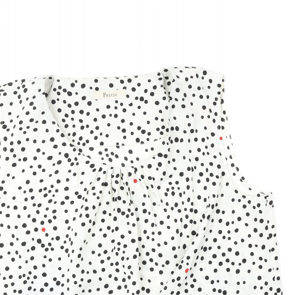 Precis Womens White Polka Dot Polyester Basic Tank Size 18 Scoop Neck