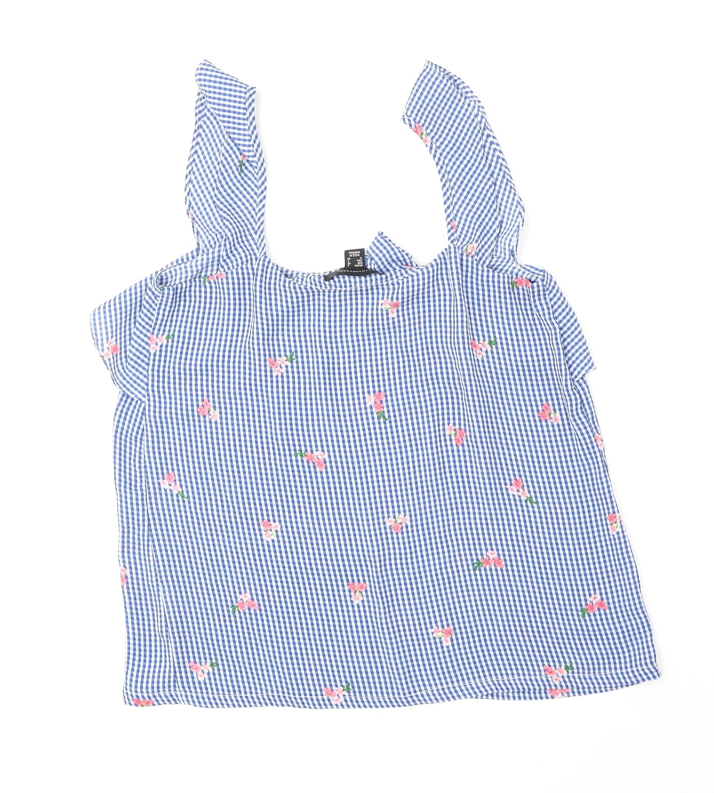 Atmosphere Womens Beige Check Polyester Basic Tank Size 8 Round Neck - Flower Detail