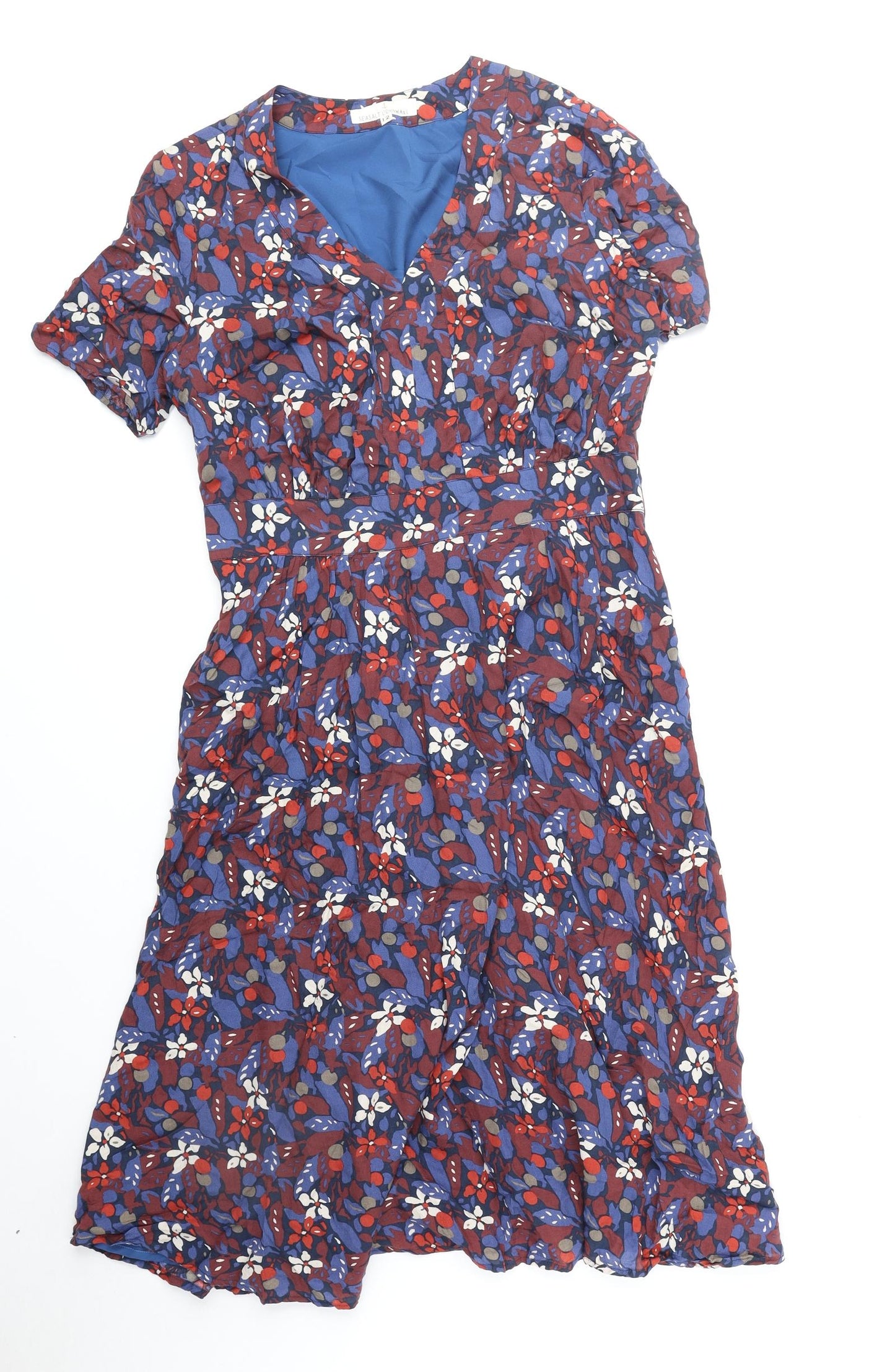 Seasalt Womens Blue Floral Polyester A-Line Size 12 V-Neck Pullover