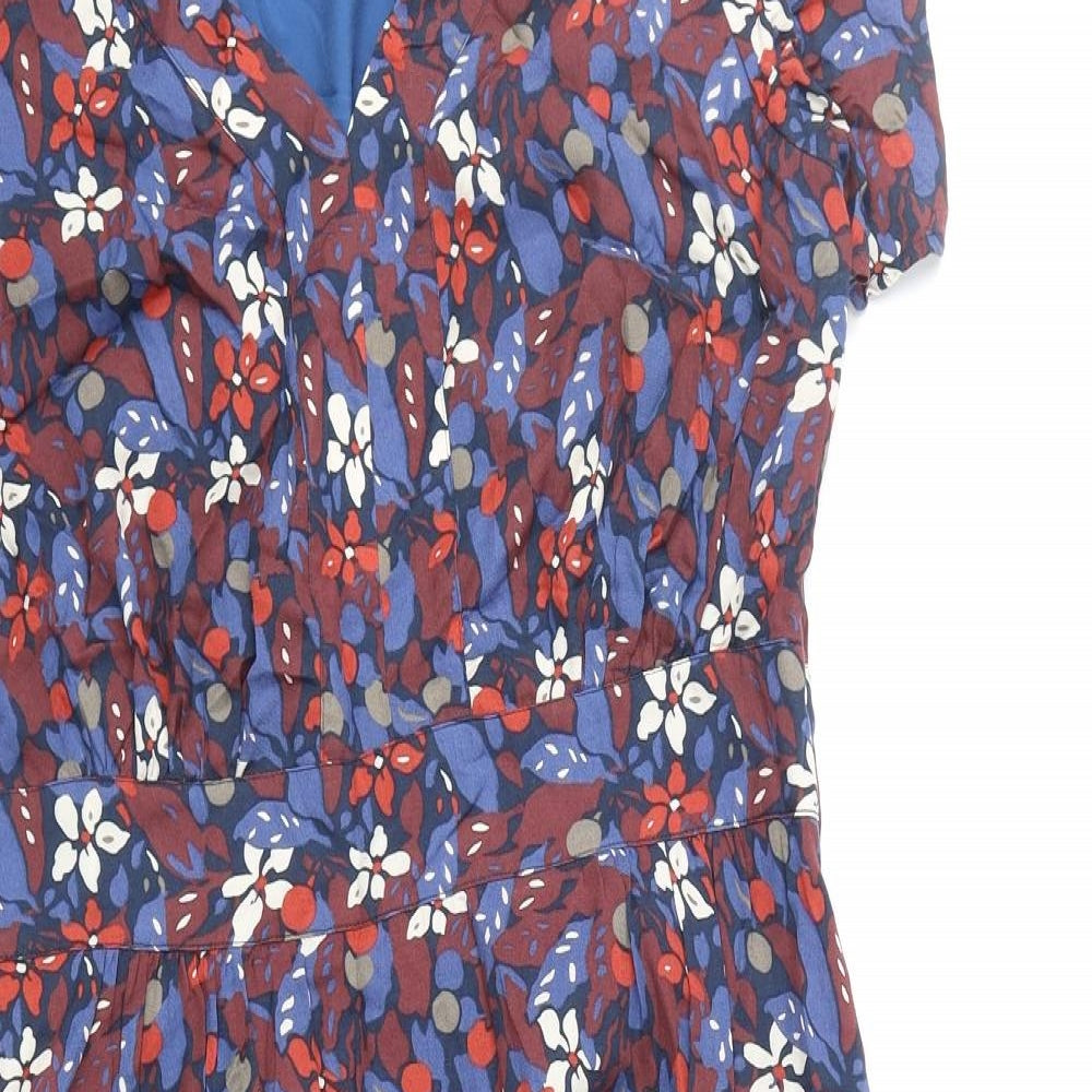 Seasalt Womens Blue Floral Polyester A-Line Size 12 V-Neck Pullover