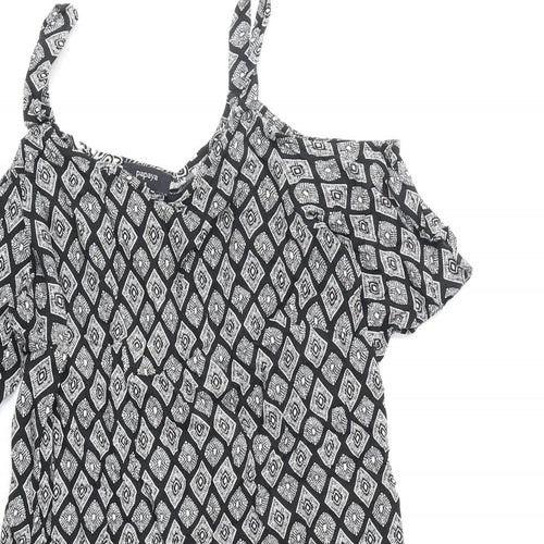 Papaya Womens Black Geometric Polyester Shift Size 8 V-Neck Pullover - Cold Shoulder