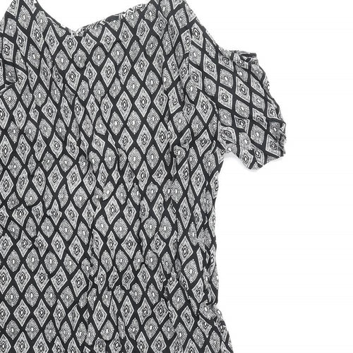 Papaya Womens Black Geometric Polyester Shift Size 8 V-Neck Pullover - Cold Shoulder