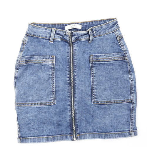 JDY Womens Blue Cotton Mini Skirt Size S Zip