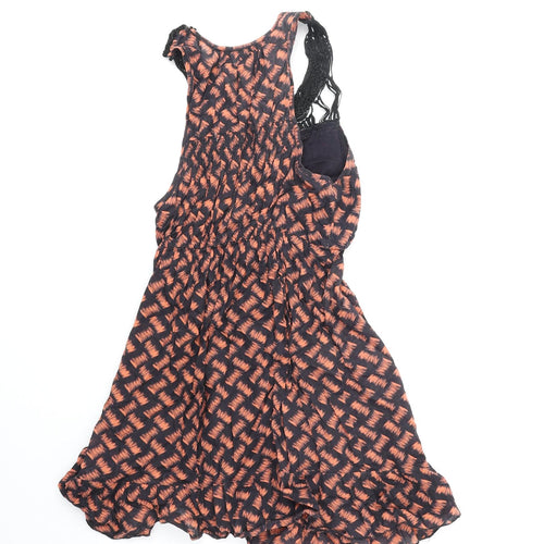 New Look Womens Orange Geometric Polyester Fit & Flare Size 6 Scoop Neck Pullover
