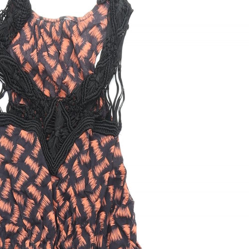 New Look Womens Orange Geometric Polyester Fit & Flare Size 6 Scoop Neck Pullover