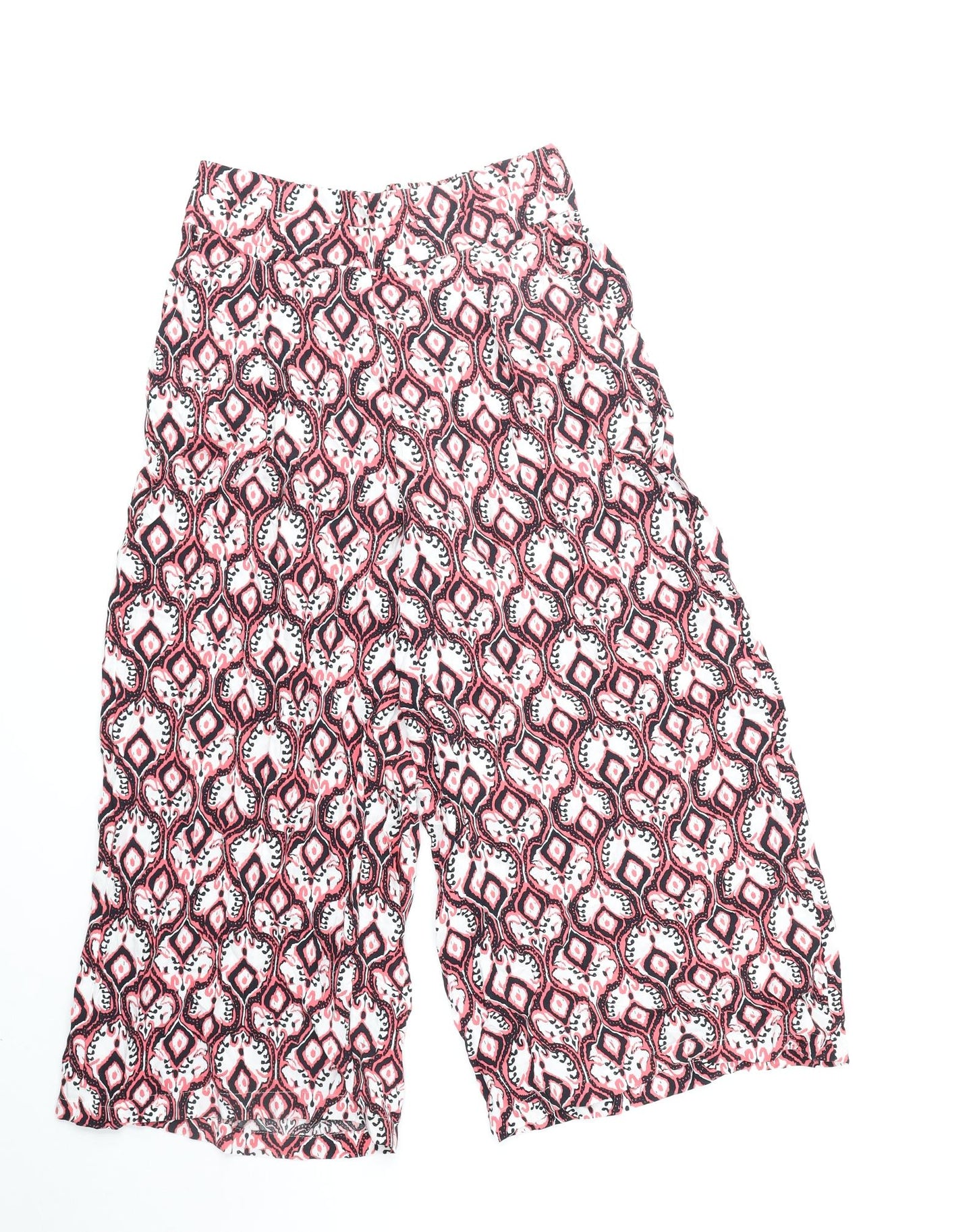 Marks and Spencer Womens Pink Geometric Viscose Trousers Size 8 Regular