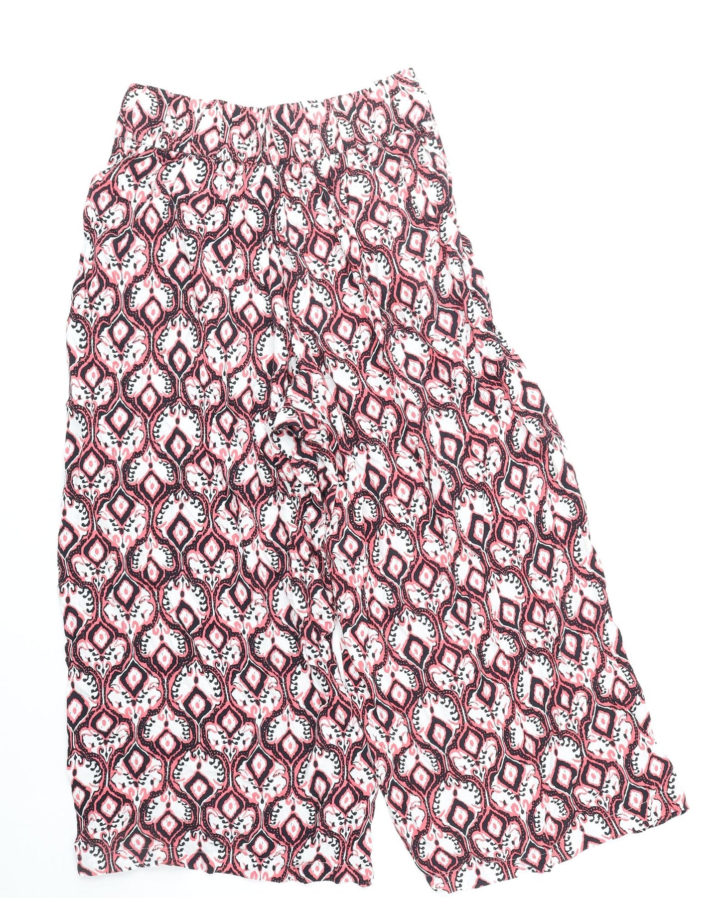 Marks and Spencer Womens Pink Geometric Viscose Trousers Size 8 Regular