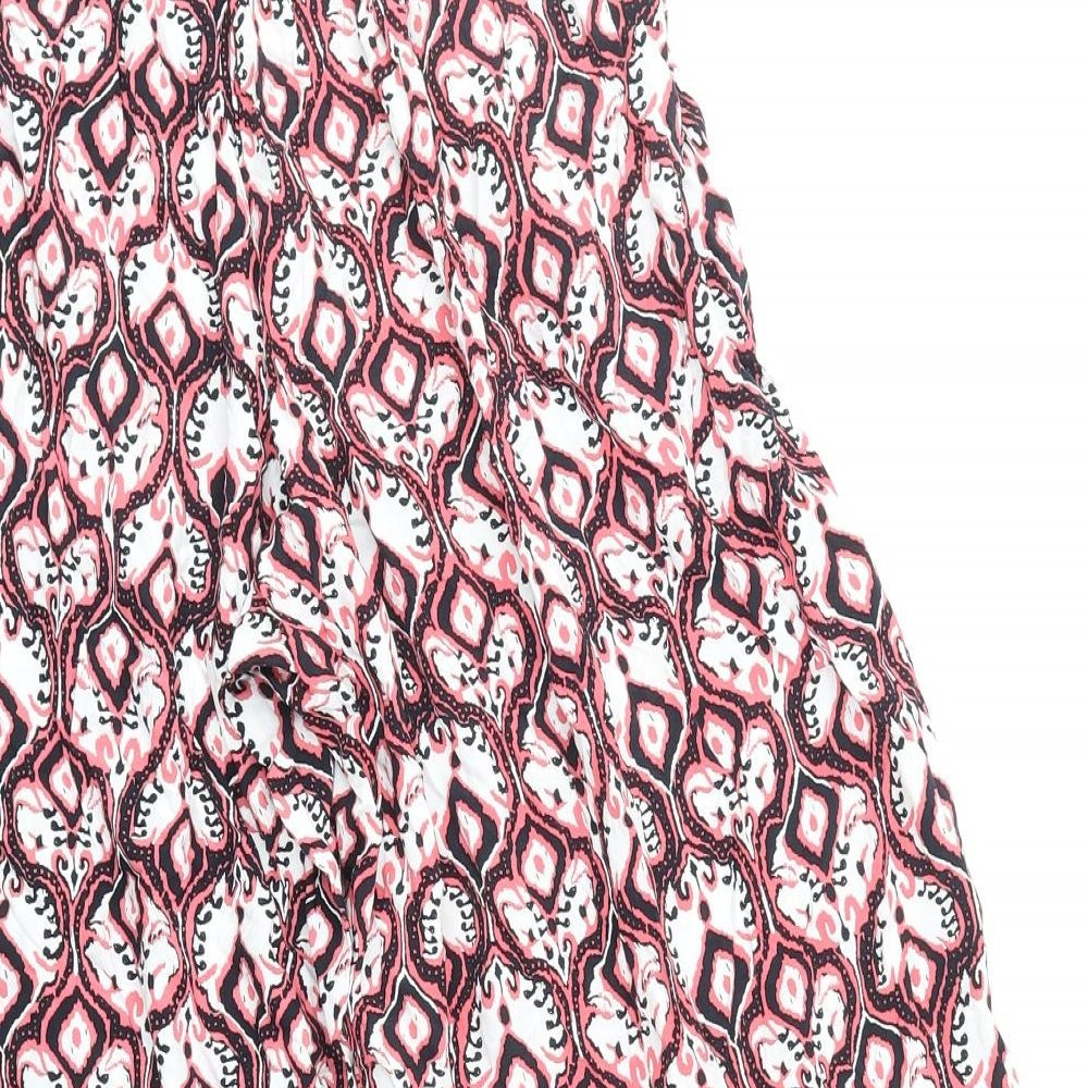 Marks and Spencer Womens Pink Geometric Viscose Trousers Size 8 Regular