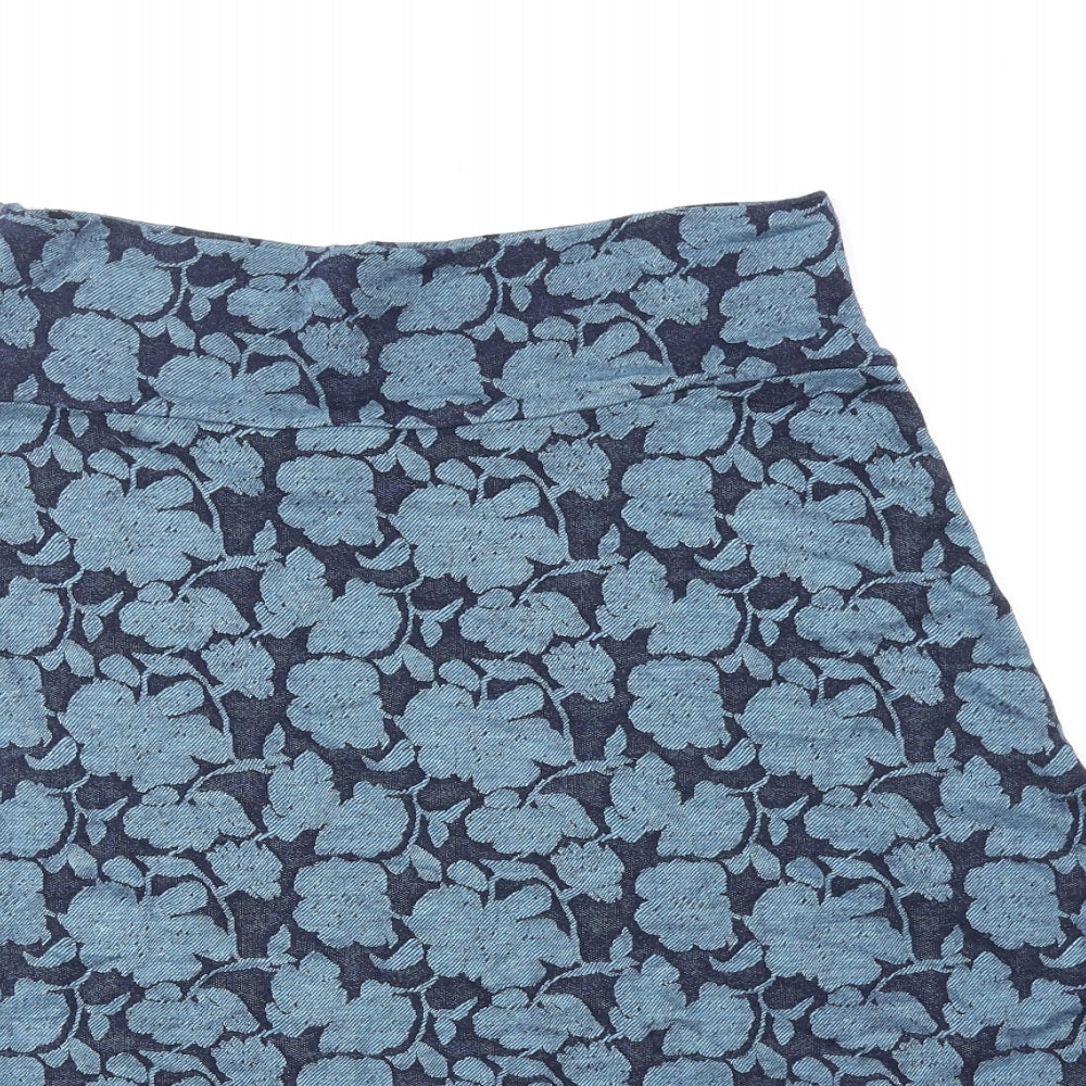 Weird Fish Womens Blue Floral Polyester Swing Skirt Size 12 Zip