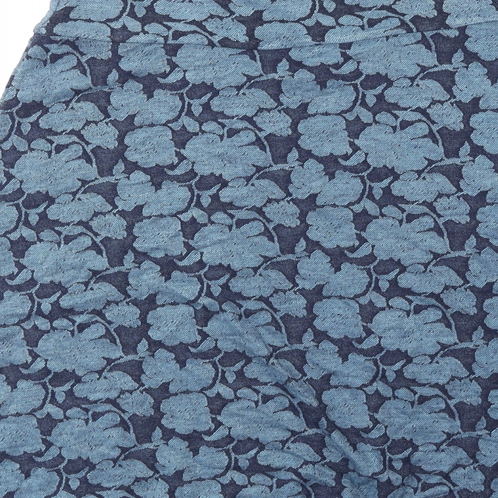 Weird Fish Womens Blue Floral Polyester Swing Skirt Size 12 Zip