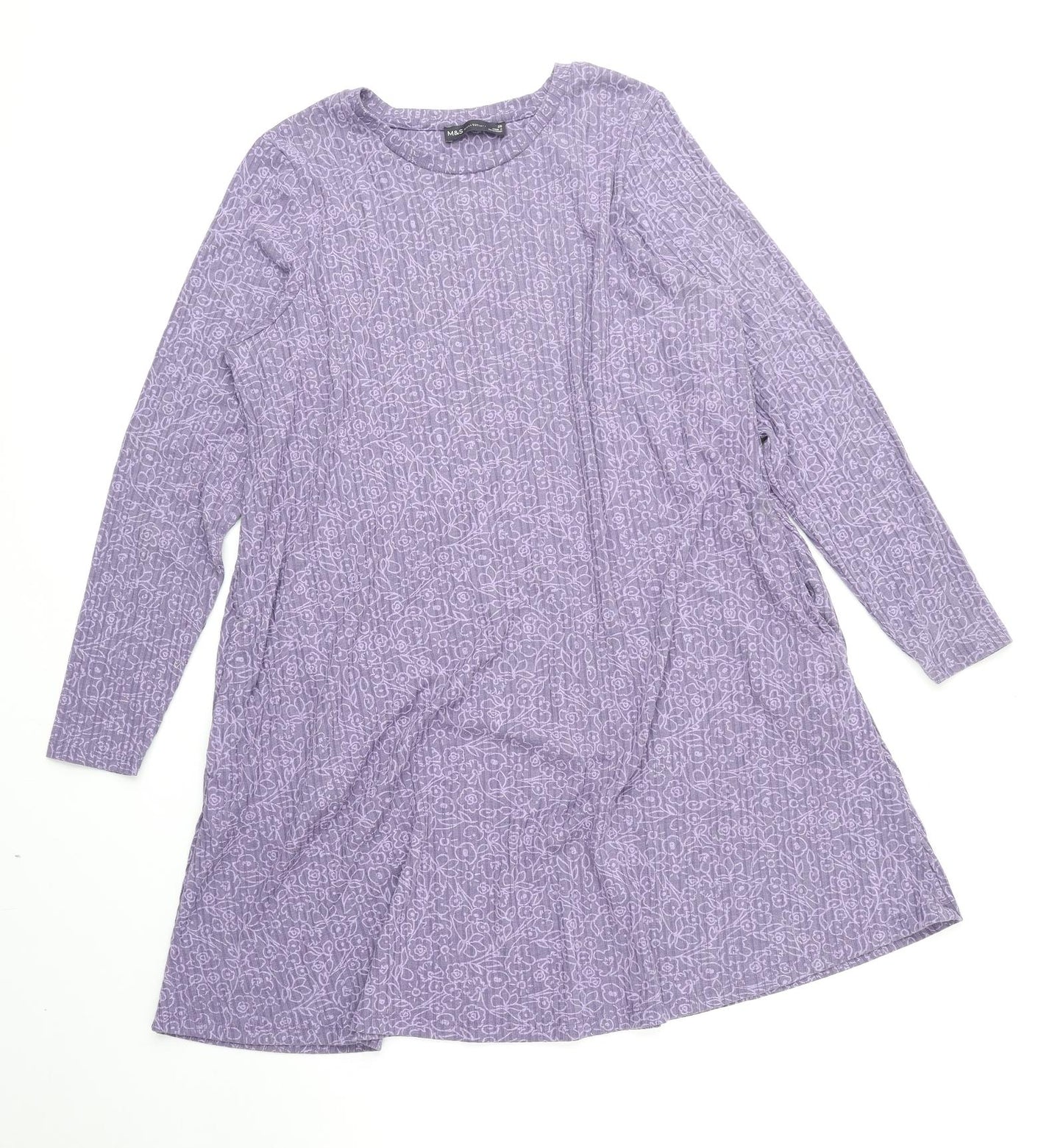 Marks and Spencer Womens Purple Geometric Polyester A-Line Size 20 Round Neck Pullover