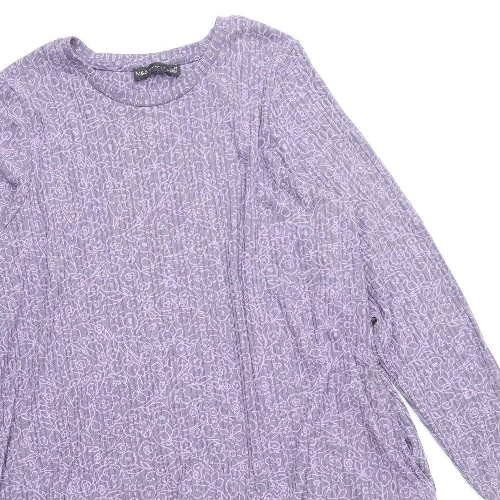 Marks and Spencer Womens Purple Geometric Polyester A-Line Size 20 Round Neck Pullover