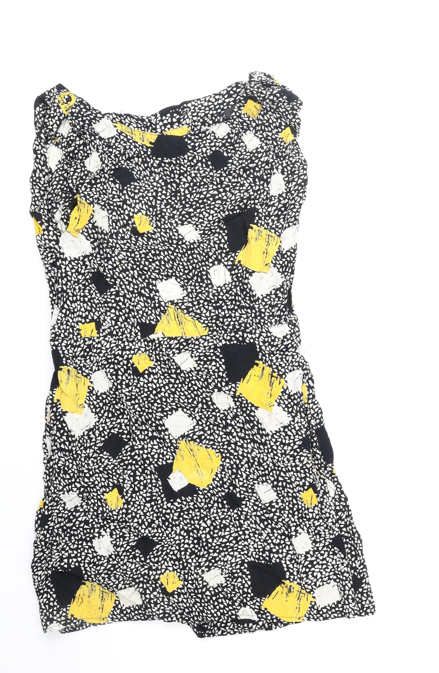 Miss Selfridge Womens Black Geometric Polyester Mini Size 8 Boat Neck Pullover