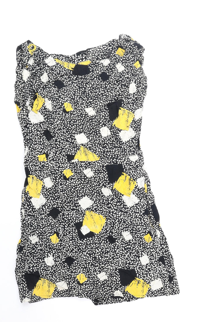 Miss Selfridge Womens Black Geometric Polyester Mini Size 8 Boat Neck Pullover
