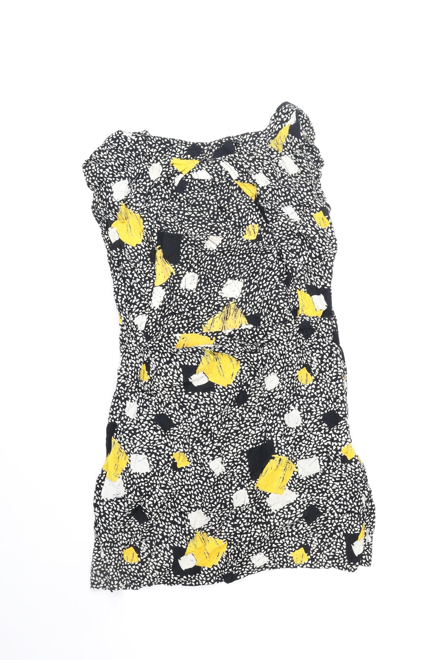 Miss Selfridge Womens Black Geometric Polyester Mini Size 8 Boat Neck Pullover