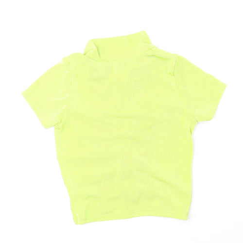 PRETTYLITTLETHING Womens Green Polyester Cropped Button-Up Size 4 Collared - Ruched