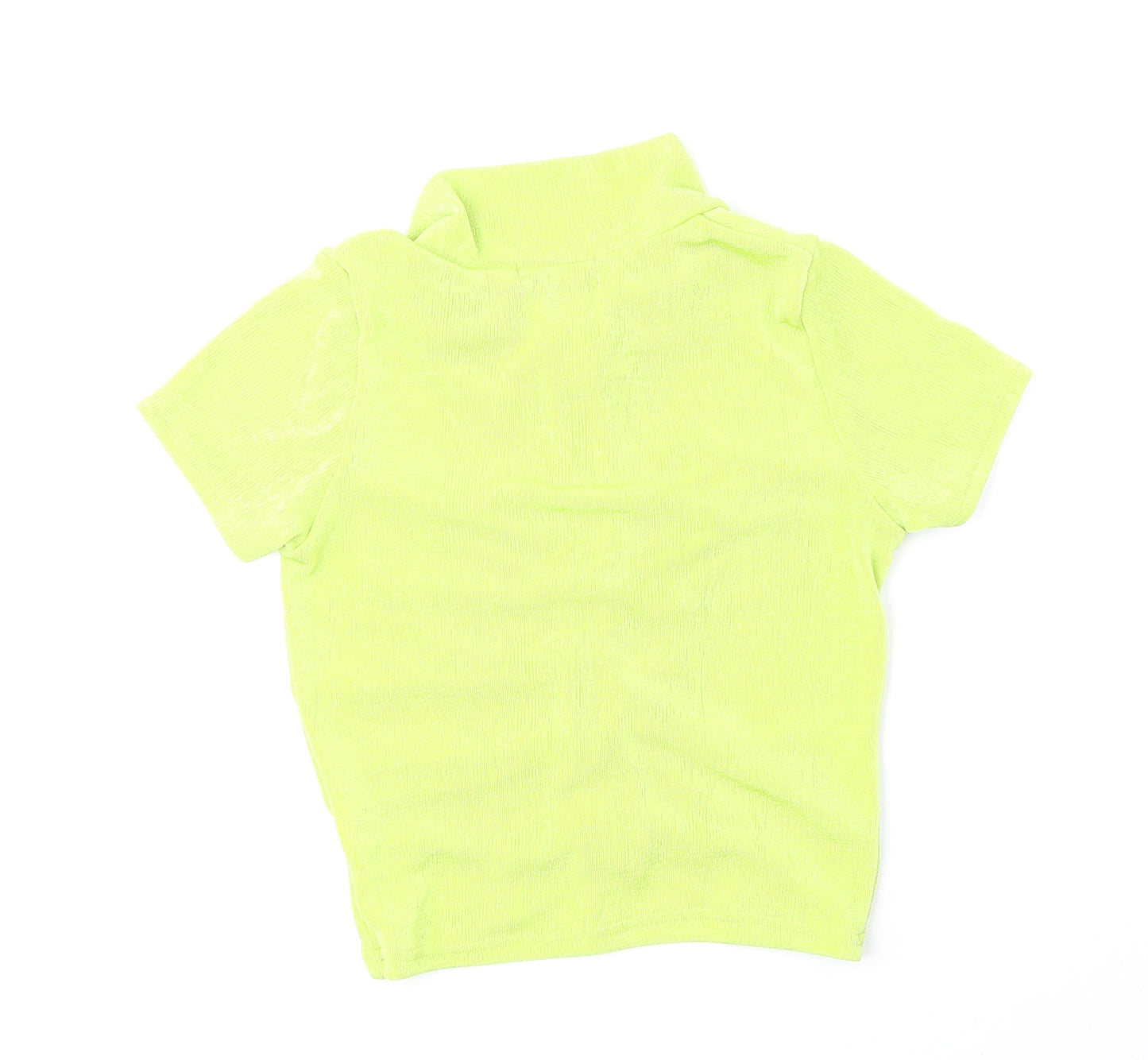 PRETTYLITTLETHING Womens Green Polyester Cropped Button-Up Size 4 Collared - Ruched