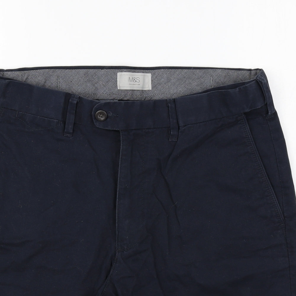 Marks and Spencer Mens Blue Cotton Chino Shorts Size 34 in Regular Button