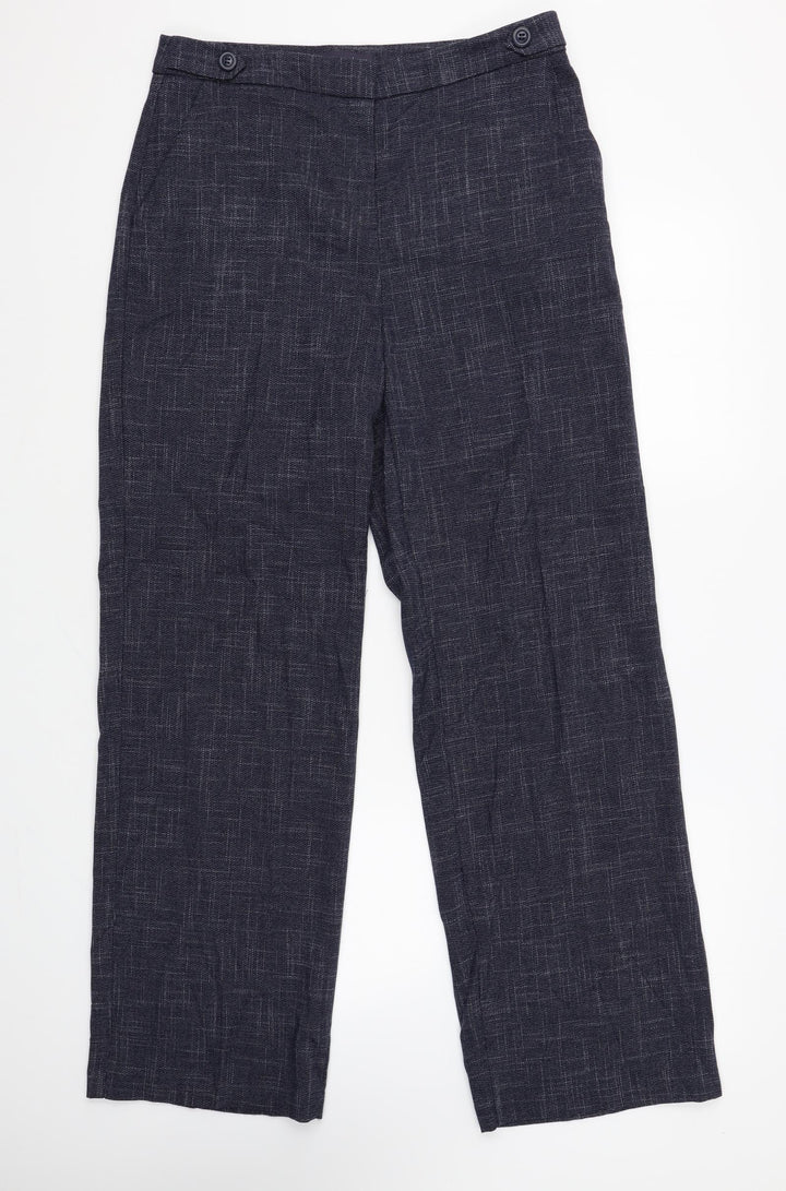 Marks and Spencer Womens Blue Geometric Polyester Trousers Size 10 L30 in Regular Zip
