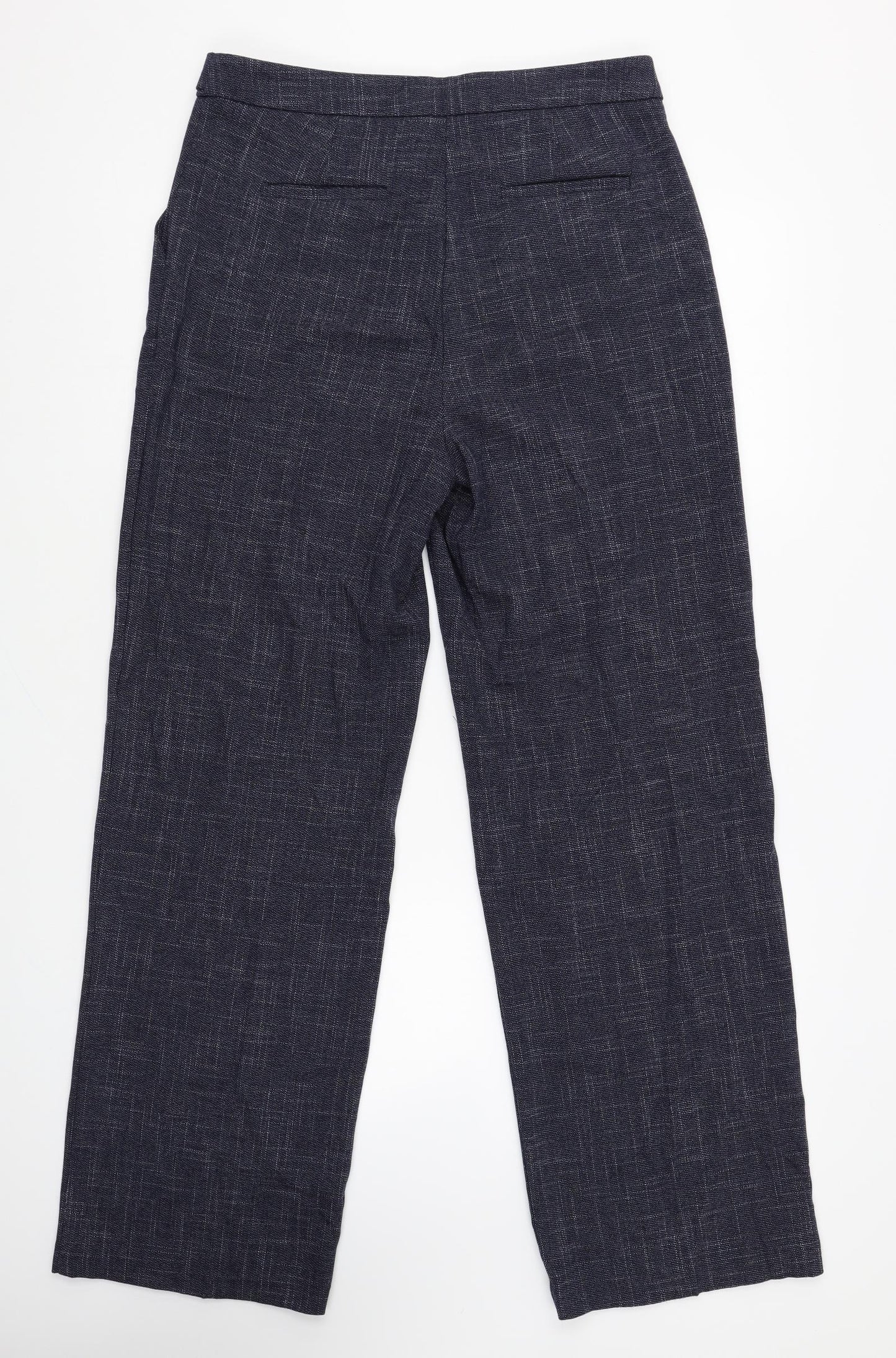 Marks and Spencer Womens Blue Geometric Polyester Trousers Size 10 L30 in Regular Zip