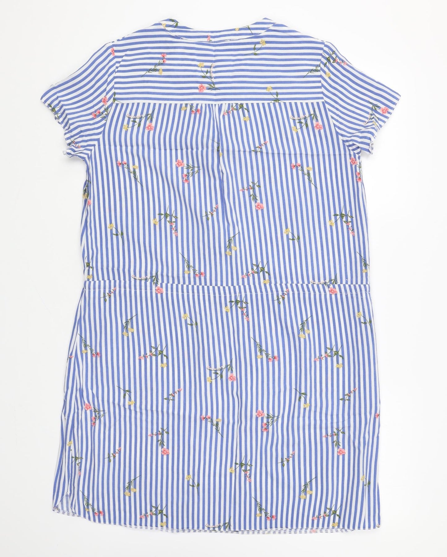Papaya Womens Blue Striped Cotton A-Line Size 12 V-Neck Tie - Drawstring Waist