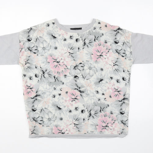 David Emanuel Womens Grey Round Neck Floral Polyester Pullover Jumper Size S